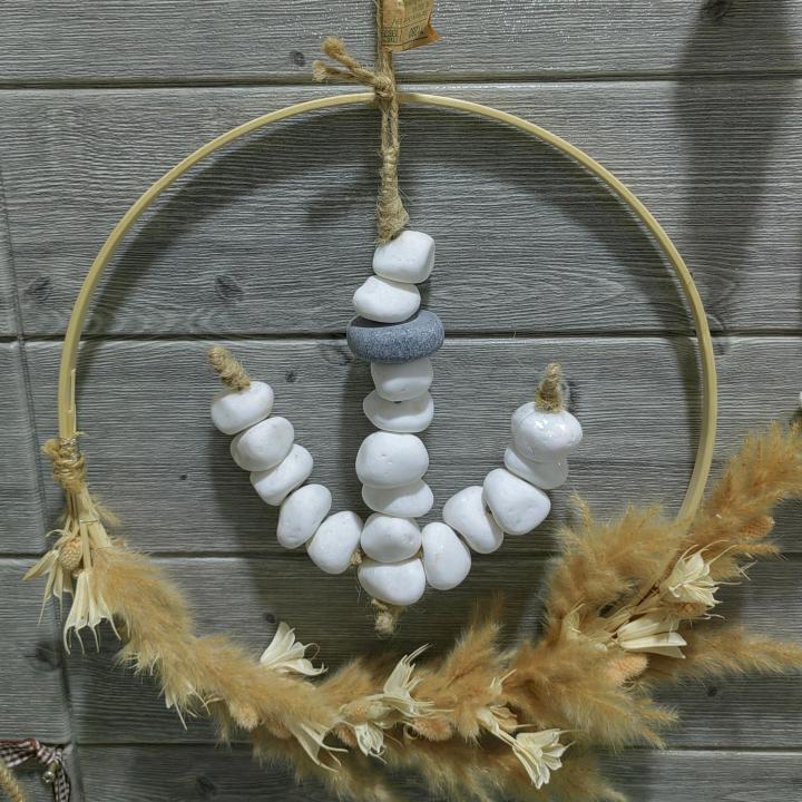 White Ship Anchor Multifunctional Creative Nautical Vintage Style Natural Stone Pebble Handcraft Decorative Wall Hanging Decoration Ideal For Home Decor Wall Art Decor
