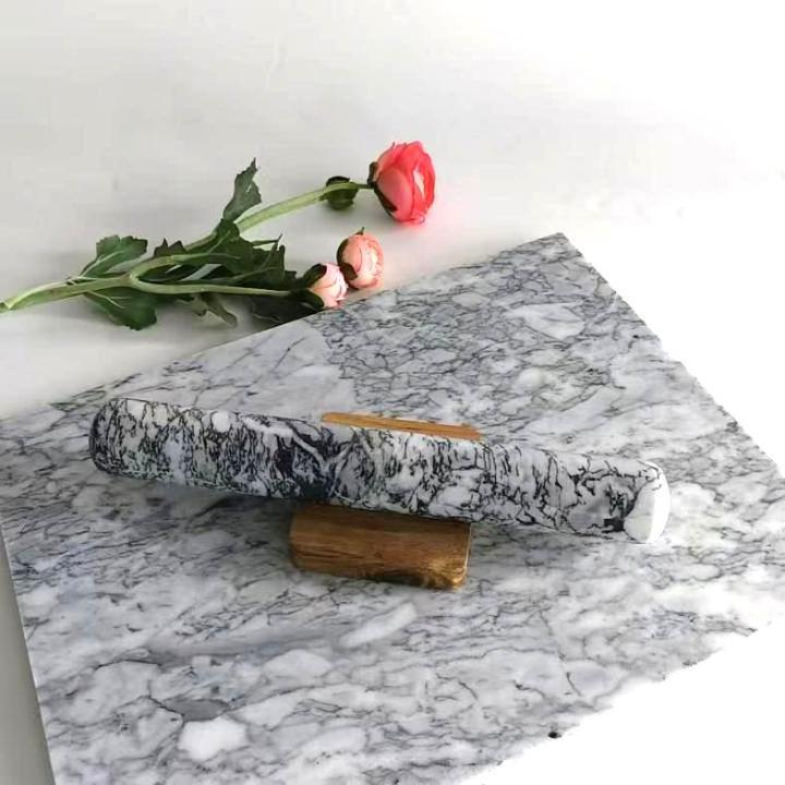 Grey Marble Rolling Pin With Wood Base