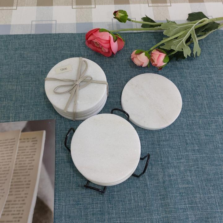 White Round Natural Marble Mug Coasters Bar Dining Tea Coffee Cup Mat Coasters
