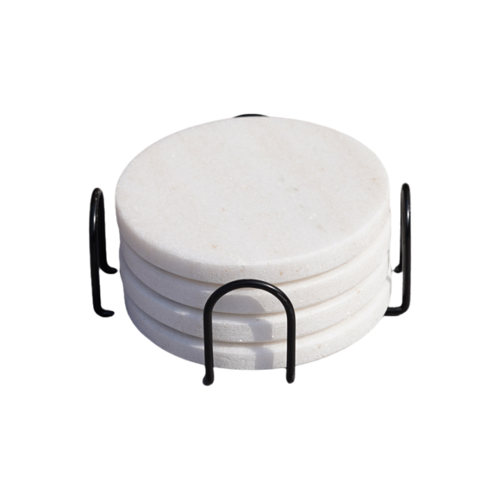 White Round Natural Marble Mug Coasters Bar Dining Tea Coffee Cup Mat Coasters