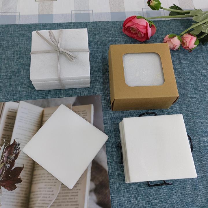 White Square Natural Marble Mug Coasters Bar Dining Tea Coffee Cup Mat Coasters