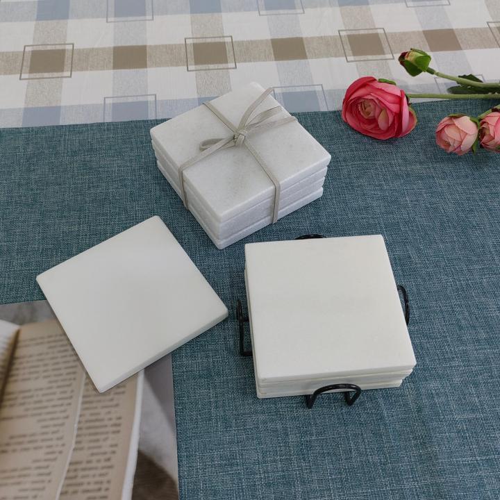 White Square Natural Marble Mug Coasters Bar Dining Tea Coffee Cup Mat Coasters