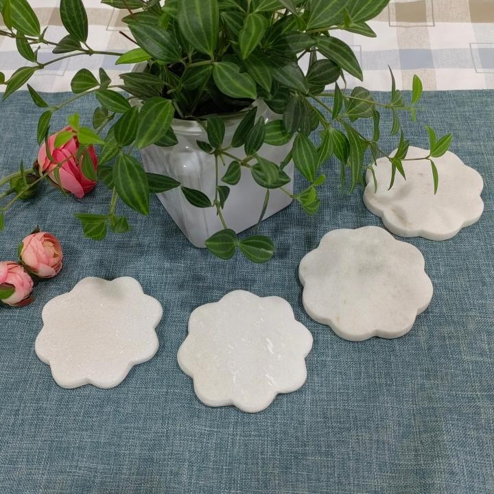 White Flower Natural Marble Mug Coasters Bar Dining Tea Coffee Cup Mat Coasters
