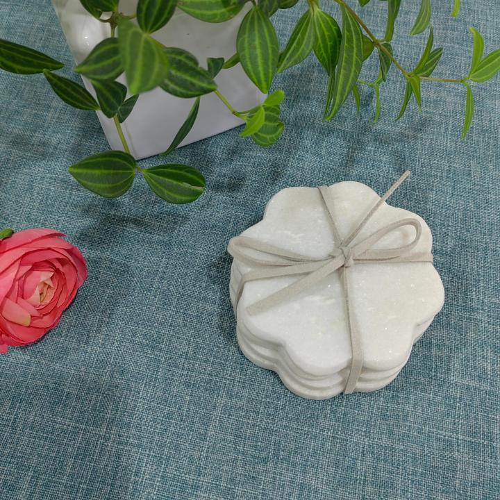 White Flower Natural Marble Mug Coasters Bar Dining Tea Coffee Cup Mat Coasters