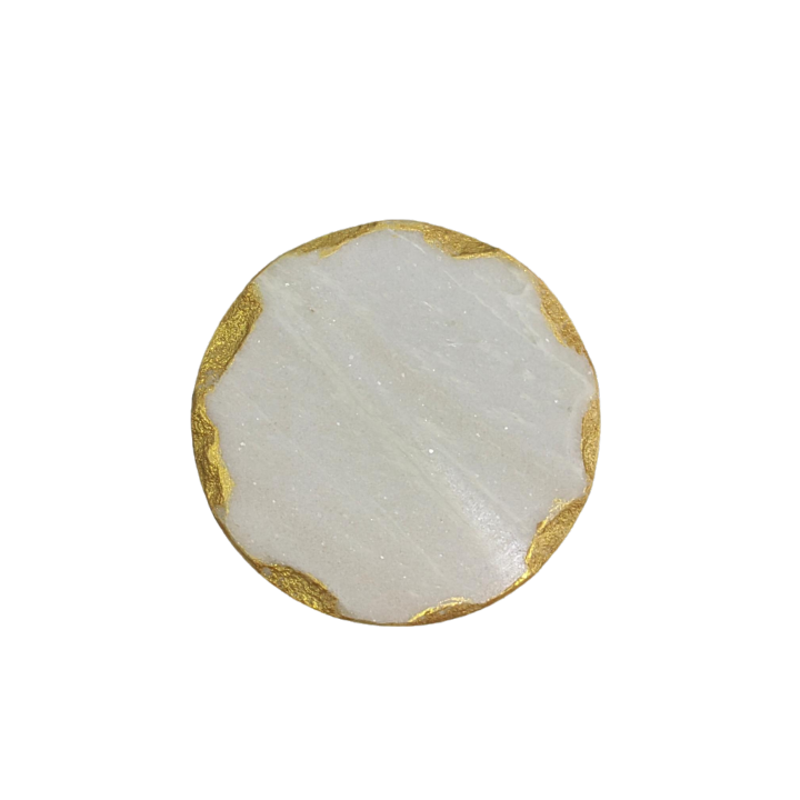 White Round Natural Marble Mug Coasters With Chisel Axe Edge Bar Dining Tea Coffee Cup Mat Coasters