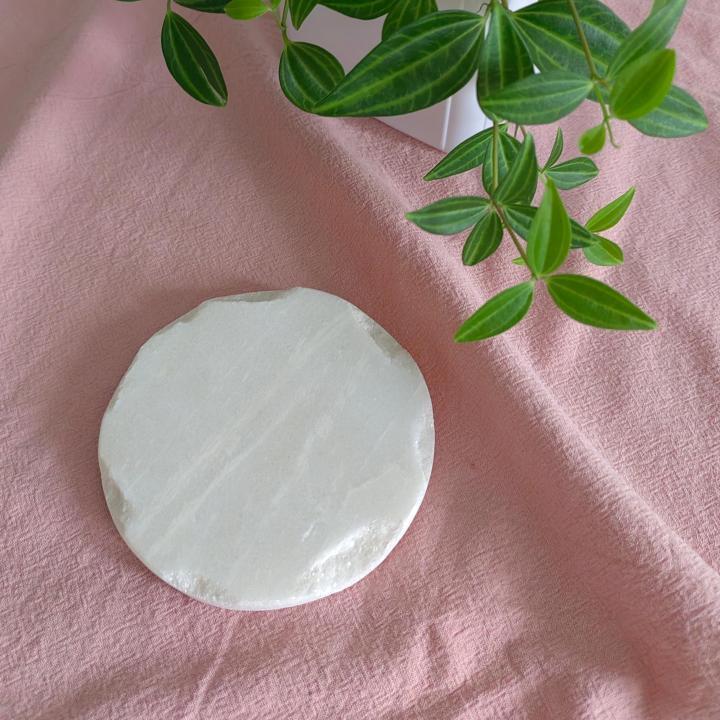 White Round Natural Marble Mug Coasters With Chisel Axe Edge Bar Dining Tea Coffee Cup Mat Coasters