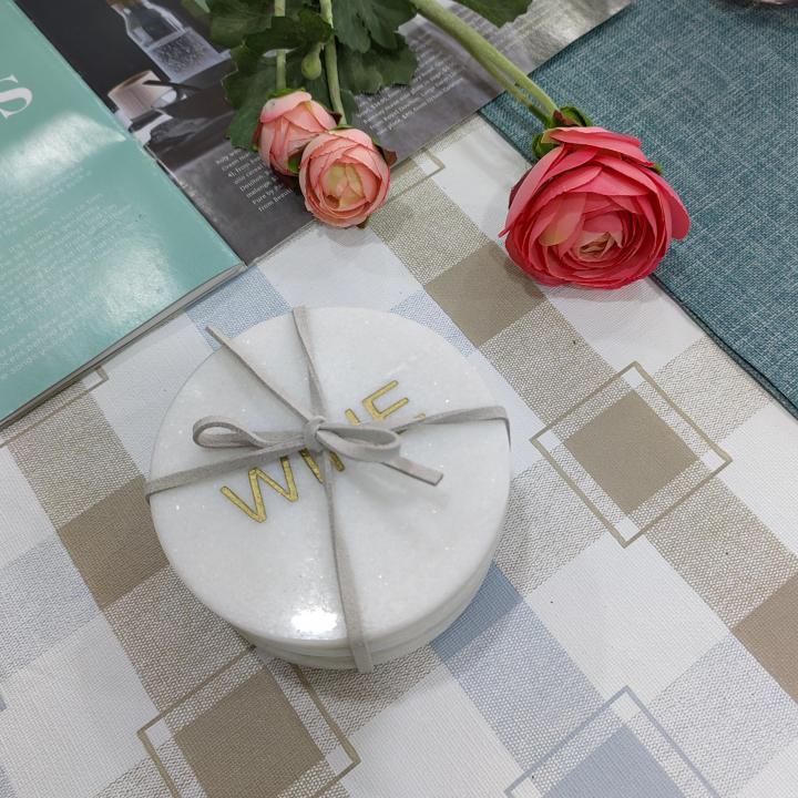 copy of White Round Natural Marble Mug Coasters With Engraving Letters Bar Dining Tea Coffee Cup Mat Coasters