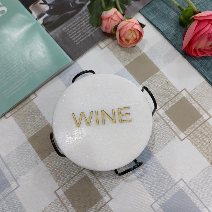 copy of White Round Natural Marble Mug Coasters With Engraving Letters Bar Dining Tea Coffee Cup Mat Coasters