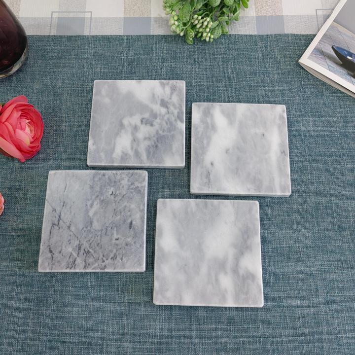 Grey Square Natural Marble Mug Coasters Bar Dining Tea Coffee Cup Mat Coasters