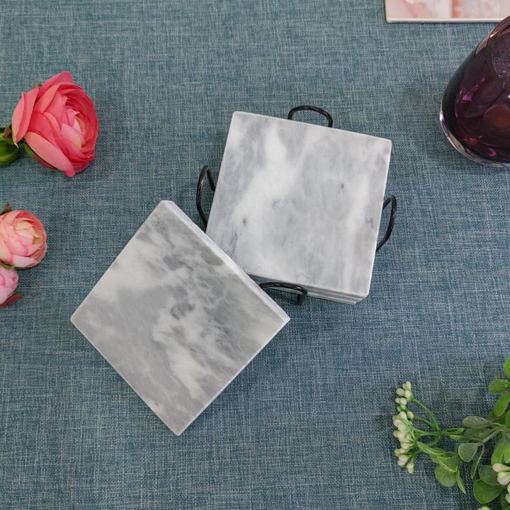Grey Square Natural Marble Mug Coasters Bar Dining Tea Coffee Cup Mat Coasters