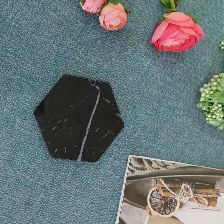 Black Hexagon Natural Marble Mug Coasters Bar Dining Tea Coffee Cup Mat Coasters