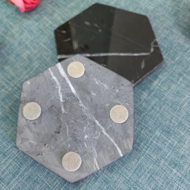 Black Hexagon Natural Marble Mug Coasters Bar Dining Tea Coffee Cup Mat Coasters