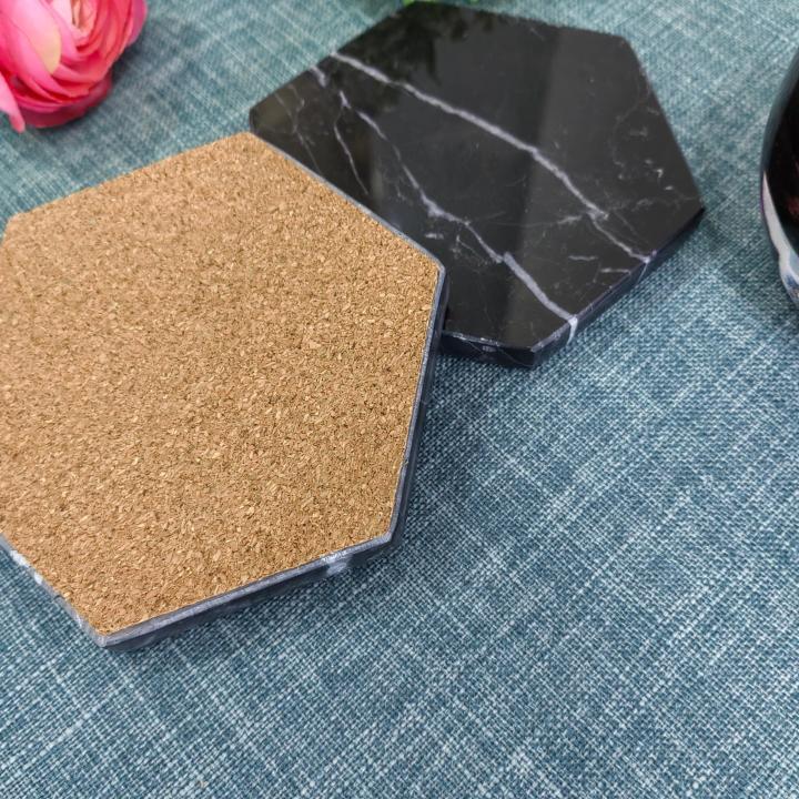 Black Hexagon Natural Marble Mug Coasters Bar Dining Tea Coffee Cup Mat Coasters