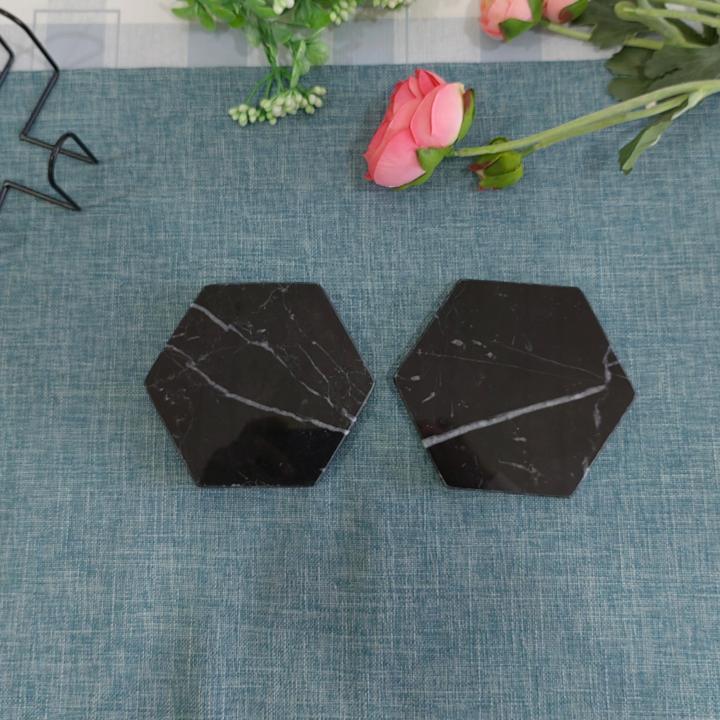 Black Hexagon Natural Marble Mug Coasters Bar Dining Tea Coffee Cup Mat Coasters