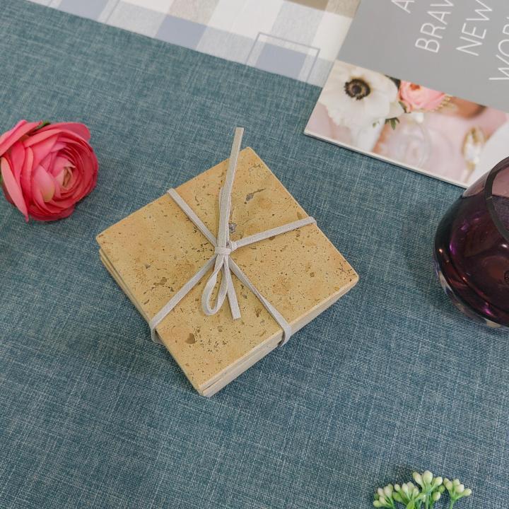 Yellow Square Natural Travertine Mug Coasters Bar Dining Tea Coffee Cup Mat Coasters