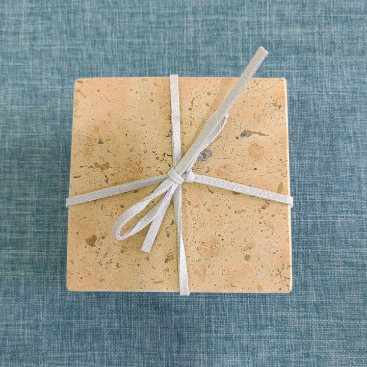 Yellow Square Natural Travertine Mug Coasters Bar Dining Tea Coffee Cup Mat Coasters