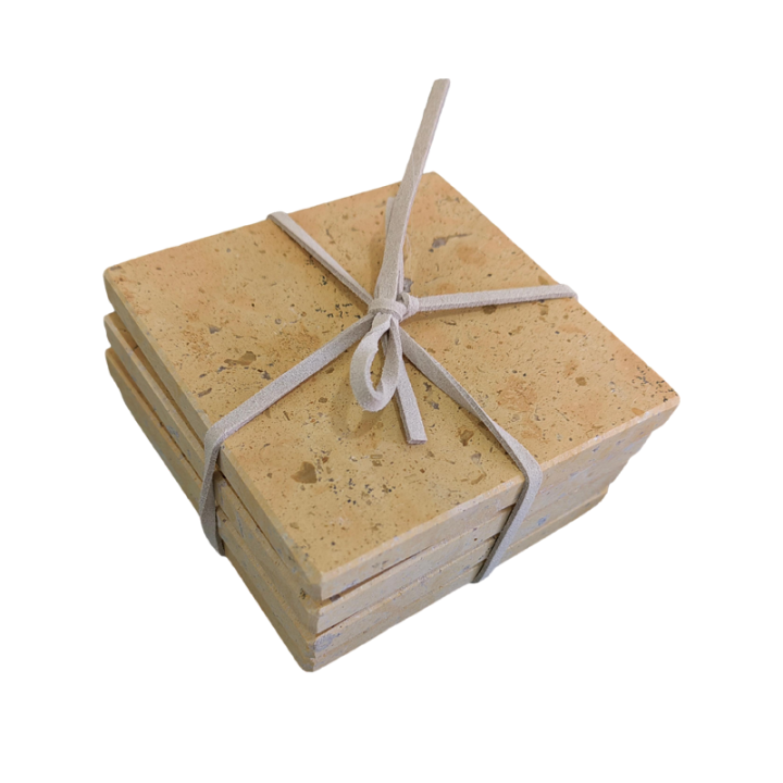 Yellow Square Natural Travertine Mug Coasters Bar Dining Tea Coffee Cup Mat Coasters