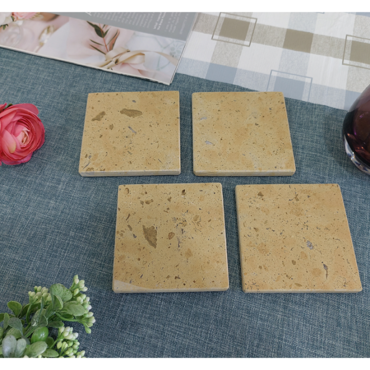 Yellow Square Natural Travertine Mug Coasters Bar Dining Tea Coffee Cup Mat Coasters