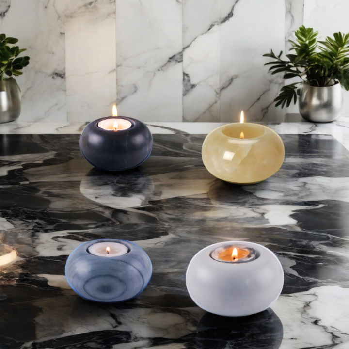 Home Decor Natural Stone Marble Handcraft Round Candle Holder Holders Candleholder Candleholders Candle Stick Candlestick Sticks Luxury Home Wedding Decoration