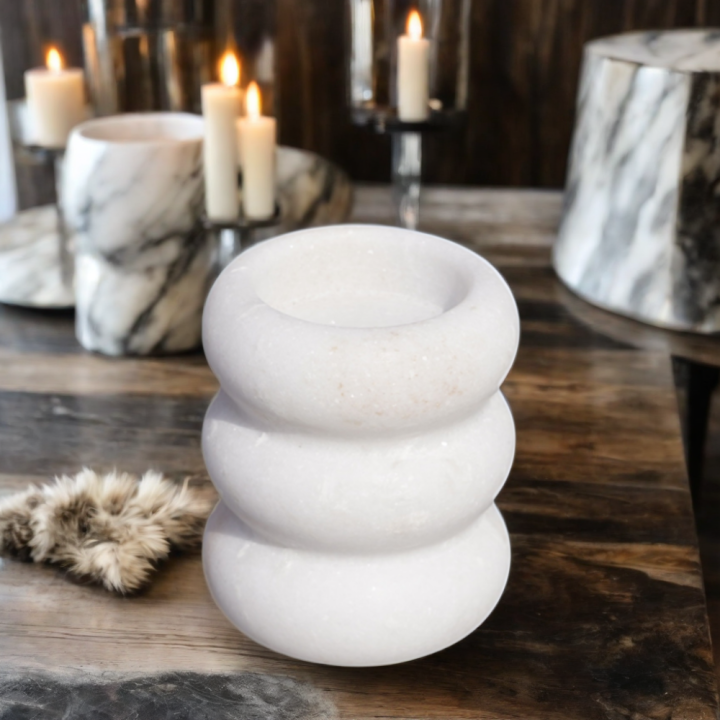Home Decor Natural Stone Marble White  3 Tiers Candle Holder Holders Candleholder Candleholders Candle Stick Candlestick Sticks Luxury Home Wedding Decoration