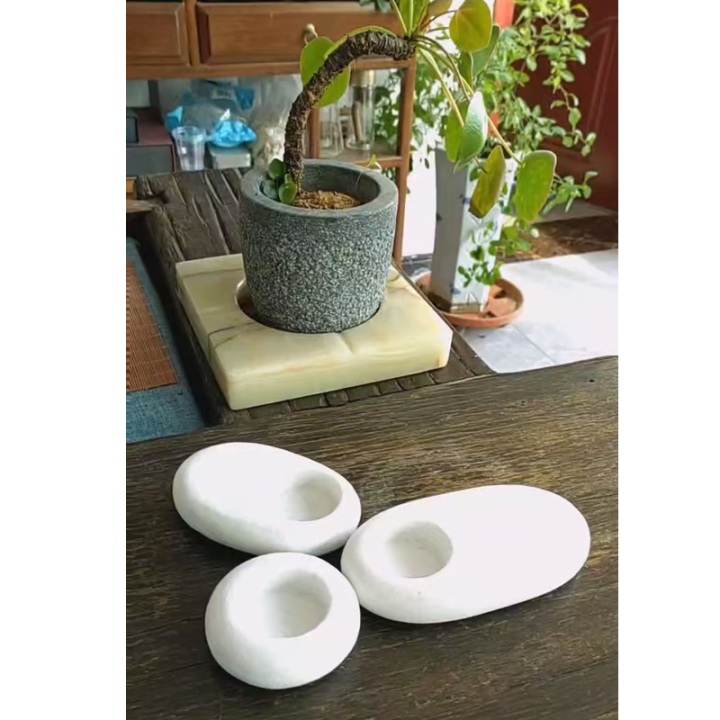 Home Decor Natural Stone Marble White  3 Tiers Candle Holder Holders Candleholder Candleholders Candle Stick Candlestick Sticks Luxury Home Wedding Decoration