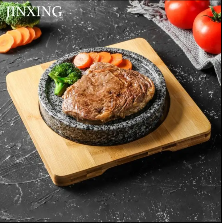 Round Volcanic Lava and Granite Natural Stone High Temper Resistance Steak Grill Stone Plate Rock