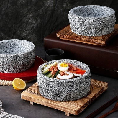 Natural Stone Granite Pot Cookware Cooking Pot High Temper Resistance Stone Pot With Wood Base