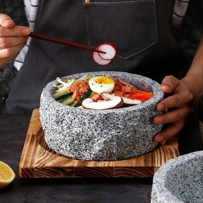 Natural Stone Granite Pot Cookware Cooking Pot High Temper Resistance Stone Pot With Wood Base