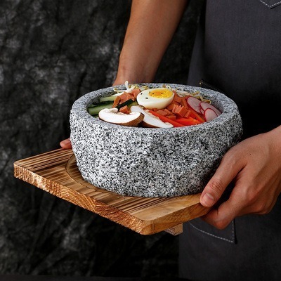 Natural Stone Granite Pot Cookware Cooking Pot High Temper Resistance Stone Pot With Wood Base
