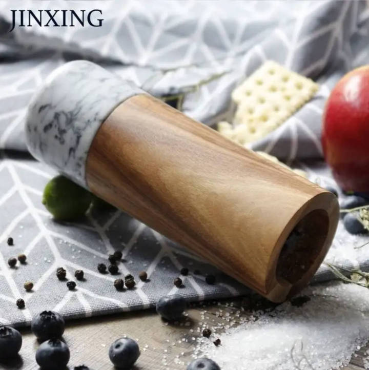 Luxury Natural Marble Stone and Wood Kitchen Pepper Grinder Pepper Mill