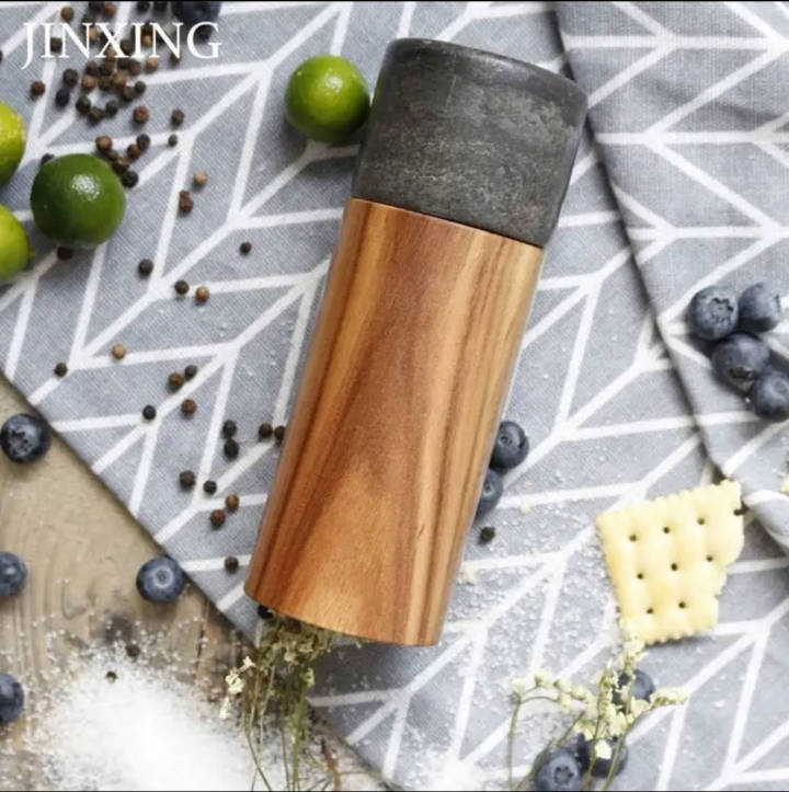 Luxury Natural Marble Stone and Wood Kitchen Pepper Grinder Pepper Mill