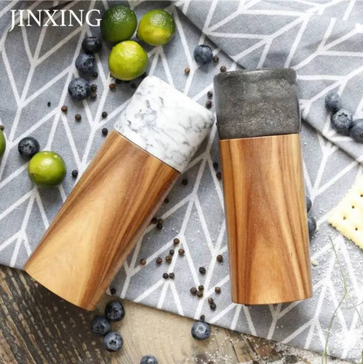 Luxury Natural Marble Stone and Wood Kitchen Pepper Grinder Pepper Mill