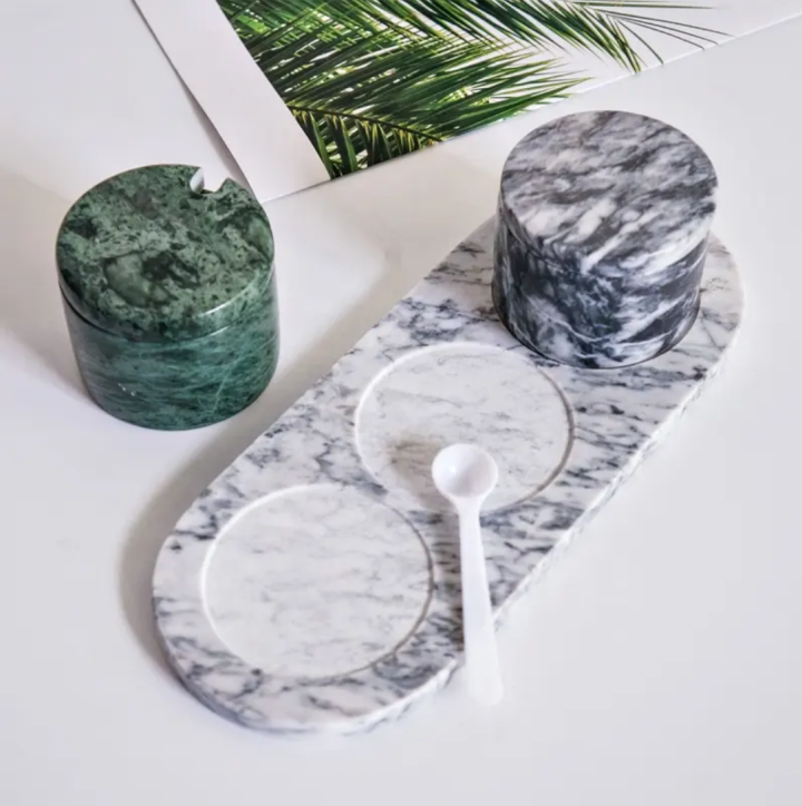 Luxury Natural Marble Stone Kitchen Storage Canister Spice Jar With Lids And Tray