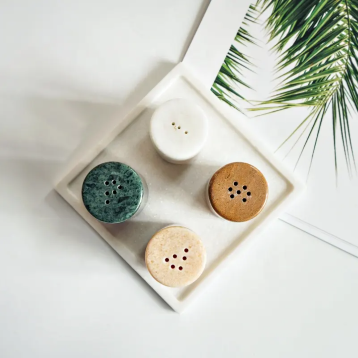 High Quality Natural Marble Condiment Cruet Salt & Pepper Shaker Seasoning Shaker  Spice Container Spice Jar 