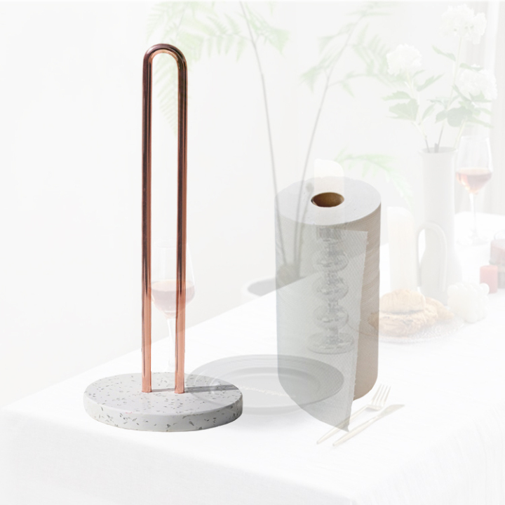 Paper Towel Holder With Natural Stone Marble Or Terrazzo Base Stainless Steel Holder