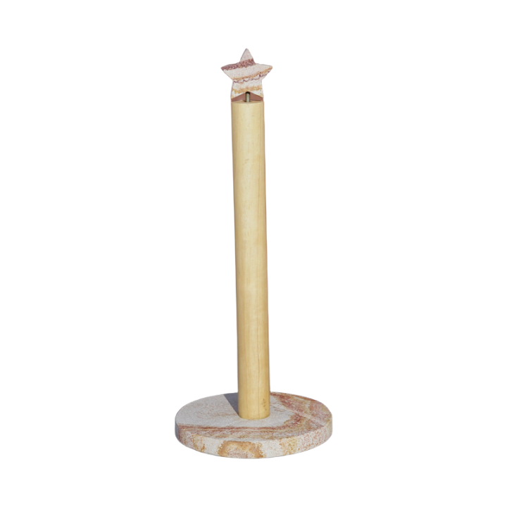 Paper Towel Holder With Natural Stone Marble Or Terrazzo Base Wood Holder