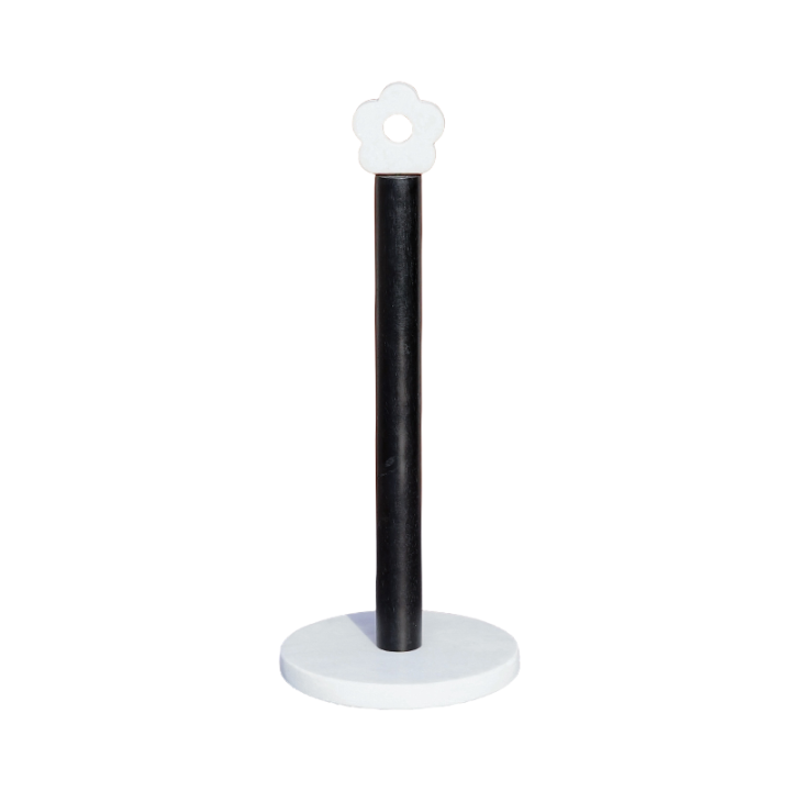 Paper Towel Holder With Natural Stone Marble Or Terrazzo Base Wood Holder