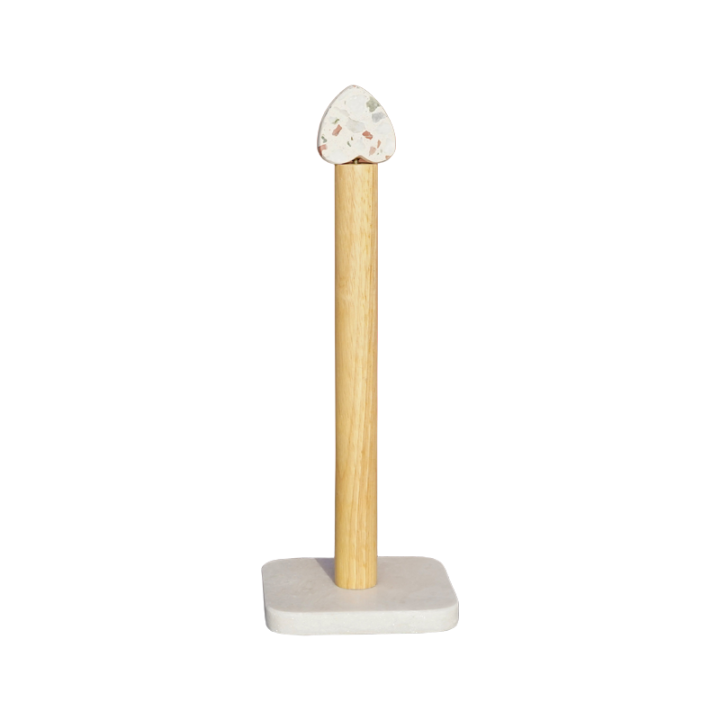 Paper Towel Holder With Natural Stone Marble Or Terrazzo Base Wood Holder