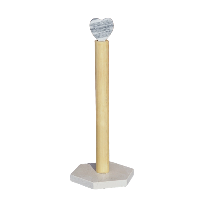 Paper Towel Holder With Natural Stone Marble Or Terrazzo Base Wood Holder