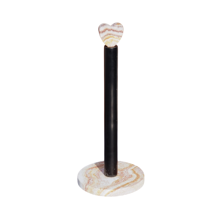 Paper Towel Holder With Natural Stone Marble Or Terrazzo Base Wood Holder
