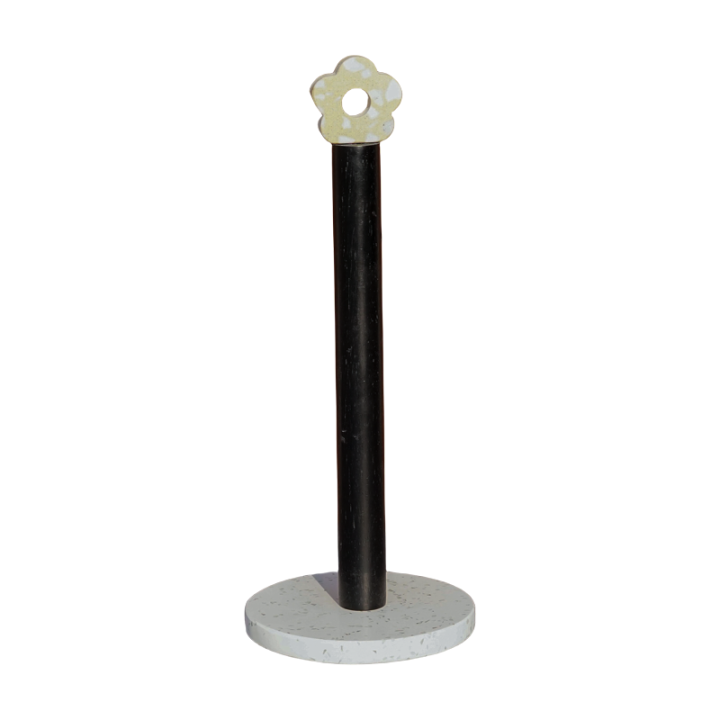 Paper Towel Holder With Natural Stone Marble Or Terrazzo Base Wood Holder