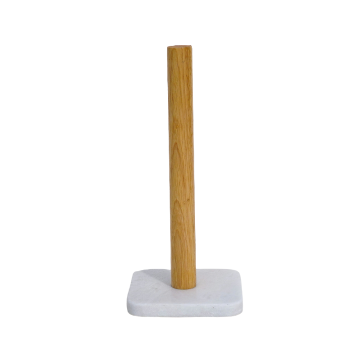 Paper Towel Holder With Natural Stone Marble Or Terrazzo Base Wood Holder