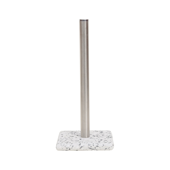 Paper Towel Holder With Natural Stone Marble Or Terrazzo Base And Metal Holder