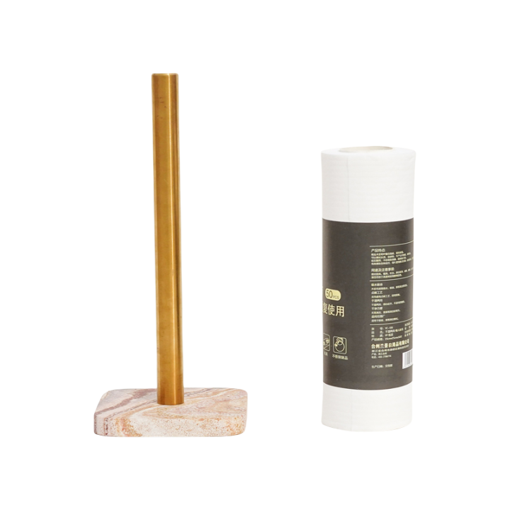 Paper Towel Holder With Natural Stone Marble Or Terrazzo Base And Metal Holder
