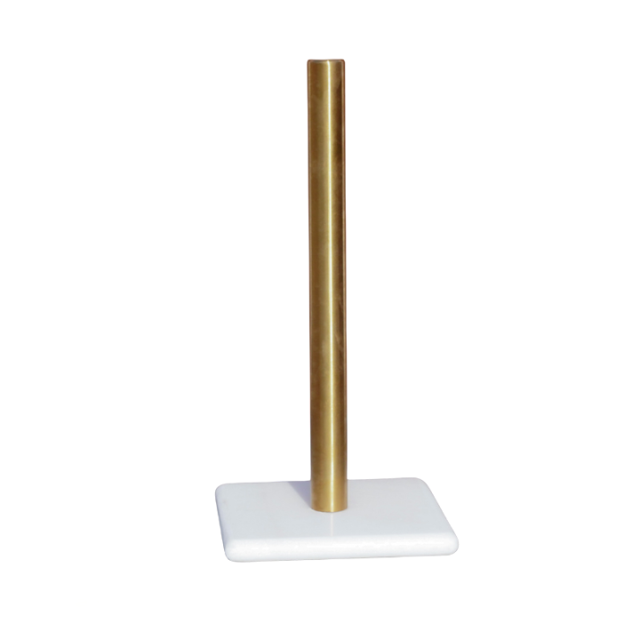 Paper Towel Holder With Natural Stone Marble Or Terrazzo Base And Metal Holder