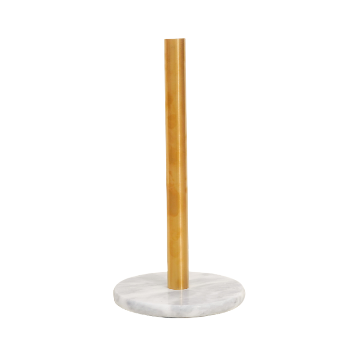 Paper Towel Holder With Natural Stone Marble Or Terrazzo Base And Metal Holder