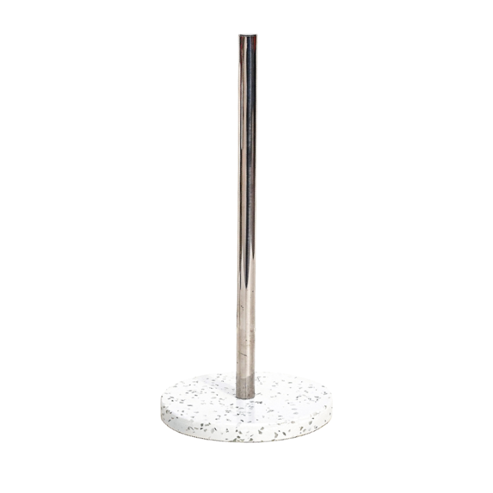 Paper Towel Holder With Natural Stone Marble Or Terrazzo Base And Stainless Steel Holder