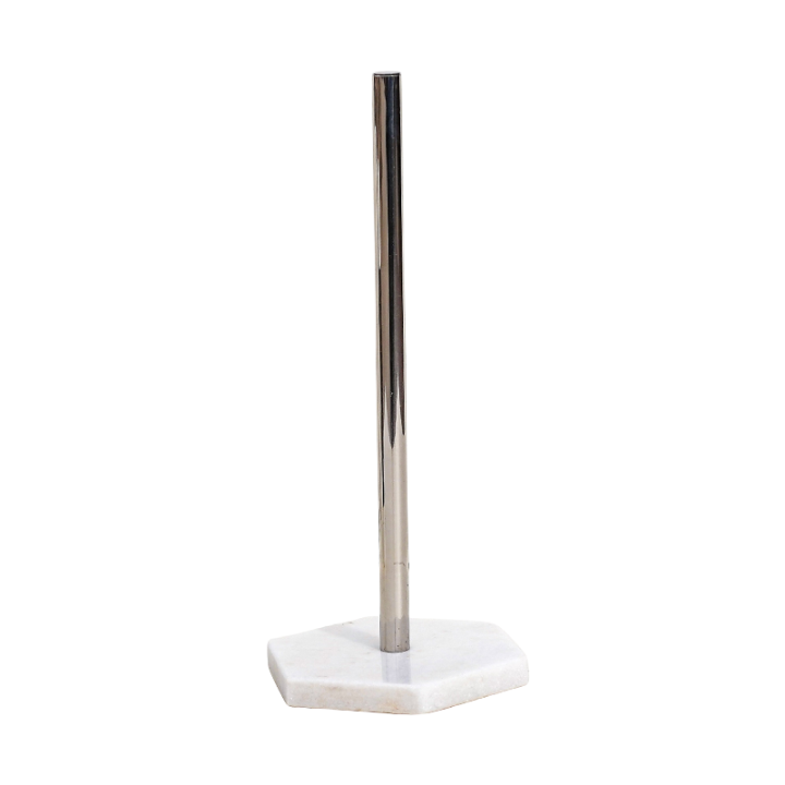 Paper Towel Holder With Natural Stone Marble Or Terrazzo Base And Stainless Steel Holder