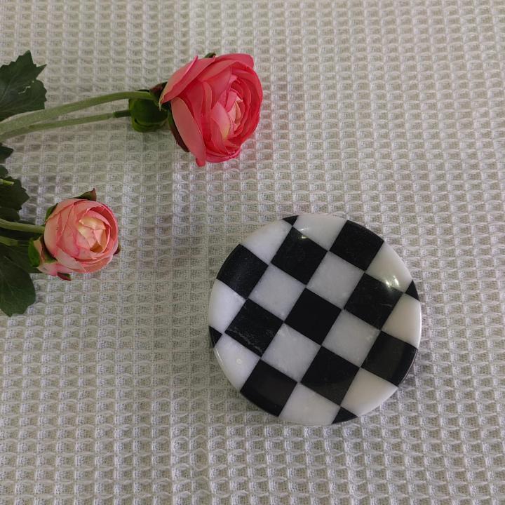Round Black And White Black & White Black White Checked Checkered Checkerboard Marble Soap Dish