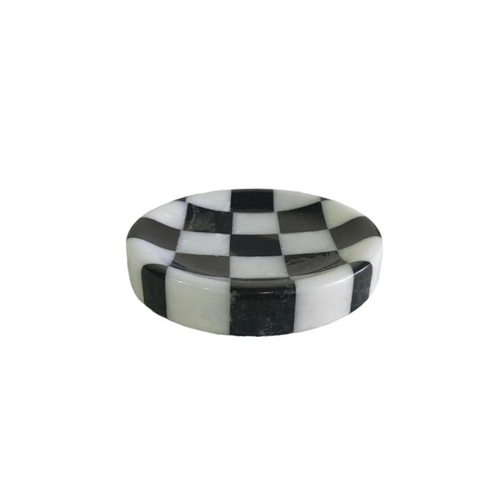 Round Black And White Black & White Black White Checked Checkered Checkerboard Marble Soap Dish